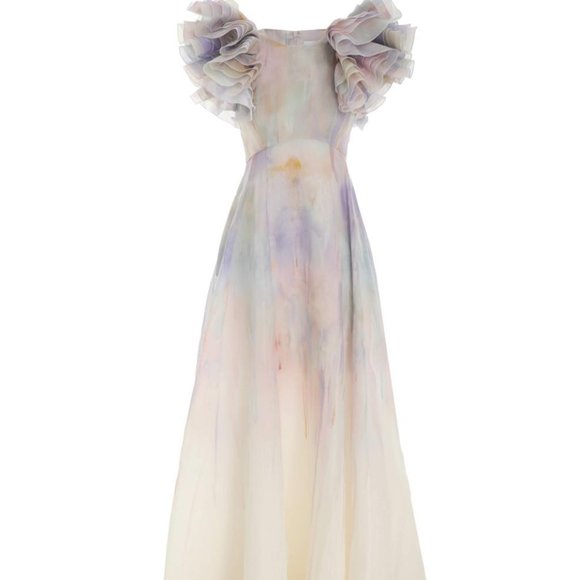 RHYTHMIC RUFFLE GOWN IN ABSTRACT RAINBOW, SIZE 0 - Picture 1 of 5